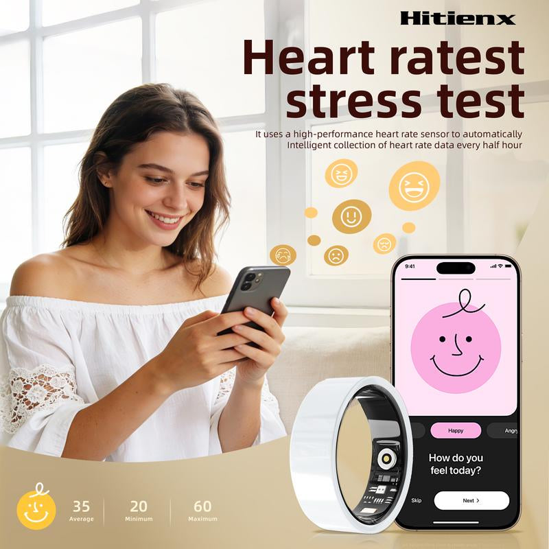 Ceramic Smart Ring, Fitness & Activity Tracker, Sleep and Heart Rate Monitoring, Female Menstrual Cycle Tracking, IP68 Waterproof, Compatible with Ios and Android. No Subscription Required. Stylish Minimalist Design—Perfect Holiday Gift for Women.