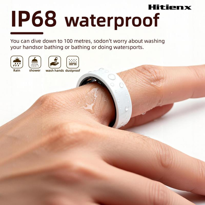 Ceramic Smart Ring, Fitness & Activity Tracker, Sleep and Heart Rate Monitoring, Female Menstrual Cycle Tracking, IP68 Waterproof, Compatible with Ios and Android. No Subscription Required. Stylish Minimalist Design—Perfect Holiday Gift for Women.