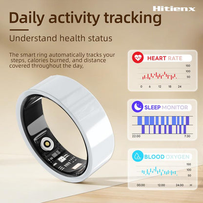 Ceramic Smart Ring, Fitness & Activity Tracker, Sleep and Heart Rate Monitoring, Female Menstrual Cycle Tracking, IP68 Waterproof, Compatible with Ios and Android. No Subscription Required. Stylish Minimalist Design—Perfect Holiday Gift for Women.